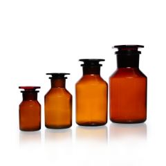 Reagent bottle, wide neck, soda-lime-glass, amber, NS 60/46, with stopper, 1000 ml
