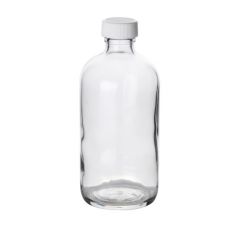 Fisherbrand™ Clear Boston Round Glass Bottles with White Polypropylene Caps