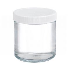 Fisherbrand™ Clear Straight Sided Glass Jars with White Polypropylene Caps