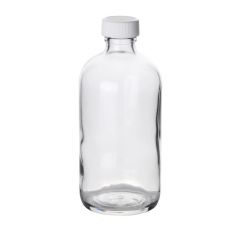 Fisherbrand™ Clear Boston Round Glass Bottles with White Polypropylene Caps