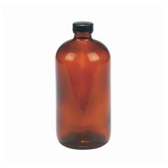DWK Life Sciences Wheaton™ Amber Safety-Coated Narrow Mouth Bottles with PE Cone LPDE-Lined Black Phenolic Cap