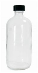 Qorpak™ Clear Boston Round Bottles with Black Phenolic Rubber Cap