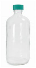 Qorpak™ Clear Boston Round Bottles with Green Thermoset F217 and PTFE Cap
