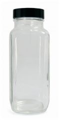 Qorpak™ Clear French Square Bottles with Black Phenolic Pulp/Tin Foil Lined Cap
