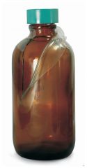 Qorpak™ Safety Coated Amber Boston Round Bottles, Vacuum and Ionized
