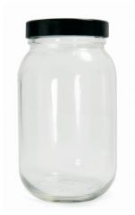 Qorpak™ Clear Standard Wide Mouth Bottles with Black Phenolic Pulp/Vinyl Lined Cap