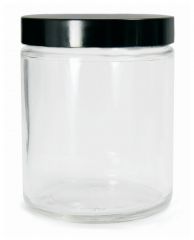 Qorpak™ Clear Straight Sided Round Bottles with Black Phenolic Pulp/Vinyl Cap