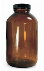 Qorpak™ Amber Wide Mouth Packer Bottles with with Black Phenolic Pulp/Vinyl Cap