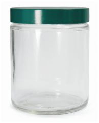 Qorpak™ Clear Straight Sided Round Bottles with Green Thermoset F217 and PTFE Caps