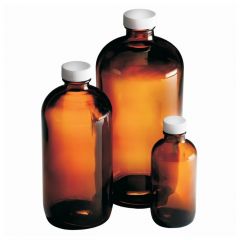 Qorpak™ Amber Boston Round Bottles with White Polypropylene Hole Cap and Bonded PTFE/Silicone Septa