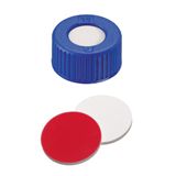 La-Pha-Pack™ 9mm PP Short Thread Seal, Center Hole, Assembled Septum, Blue, Red, White