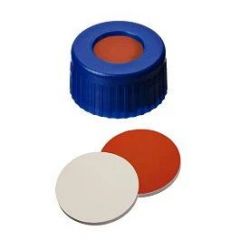 La-Pha-Pack™ 9mm PP Short Thread Seal, Center Hole, Assembled Septum, Blue, Beige, Red-Orange