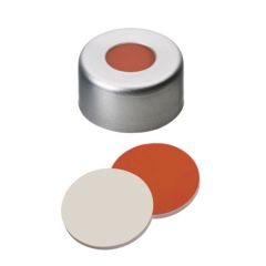 La-Pha-Pack™ 11mm Aluminum Crimp Seal, Silver, Center Hole, Assembled Septum, Red Rubber/PTFE