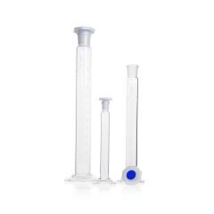 DURAN® Mixing cylinder, hexagonal base, class B, white graduation, NS 34/35, octagonal PE-stopper, 500 ml