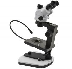 Trinocular stereozoom microscope for gemology, multi-plug