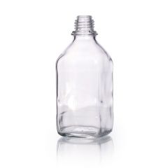 Square bottle, narrow neck, clear, 500 ml, without dust cap & pouring ring, soda-lime-glass