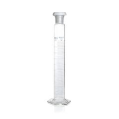 DURAN® Mixing cylinder, hexagonal base, class A, main points ring graduation, blue, NS 45/40, plastic stopper, 1000 ml